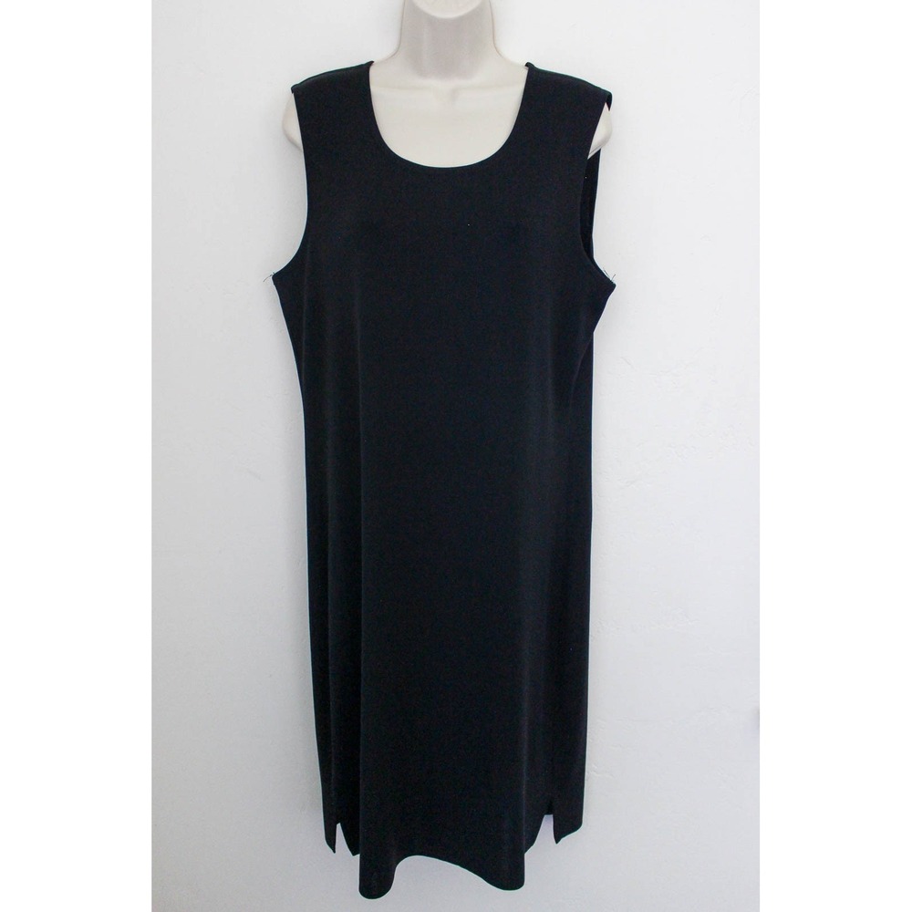 Misook Dress Large Black Knit Sleeveless Shift Pullover Stretch Casual Travel